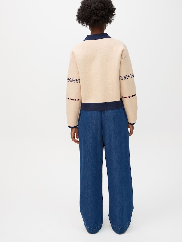 Oliver Bonas Natural Farmyard Collared Button Up Knitted Cardigan - Image 2 of 8 Oliver Bonas Natural Farmyard Collared Button Up Knitted Cardigan - Image 2 of 8