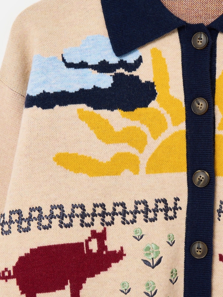 Oliver Bonas Natural Farmyard Collared Button Up Knitted Cardigan - Image 8 of 8 Oliver Bonas Natural Farmyard Collared Button Up Knitted Cardigan - Image 8 of 8