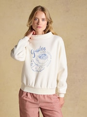 Cream Joules Coffee House Cotton Blend Wide Neck Sweatshirt - Image 1 of 7