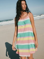 Green/Pink Stripe Lightweight Mini Dress - Image 1 of 7