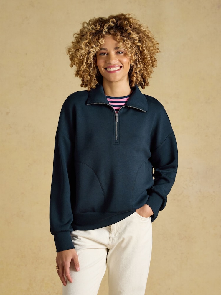 Joules Navy Soft Quarter Zip Sweatshirt - Image 1 of 7 Joules Navy Soft Quarter Zip Sweatshirt - Image 1 of 7