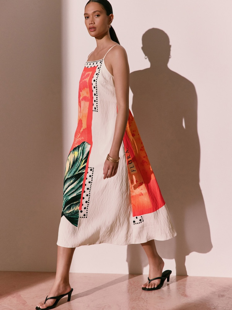 Kew Collection Red/Orange Palm Print Square Neck Cami Midi Dress - Image 2 of 8
