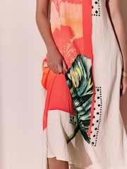 Kew Collection Red/Orange Palm Print Square Neck Cami Midi Dress - Image 3 of 8