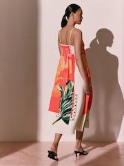 Kew Collection Red/Orange Palm Print Square Neck Cami Midi Dress - Image 4 of 8