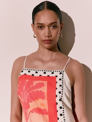 Kew Collection Red/Orange Palm Print Square Neck Cami Midi Dress - Image 5 of 8