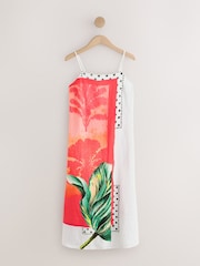 Kew Collection Red/Orange Palm Print Square Neck Cami Midi Dress - Image 6 of 8