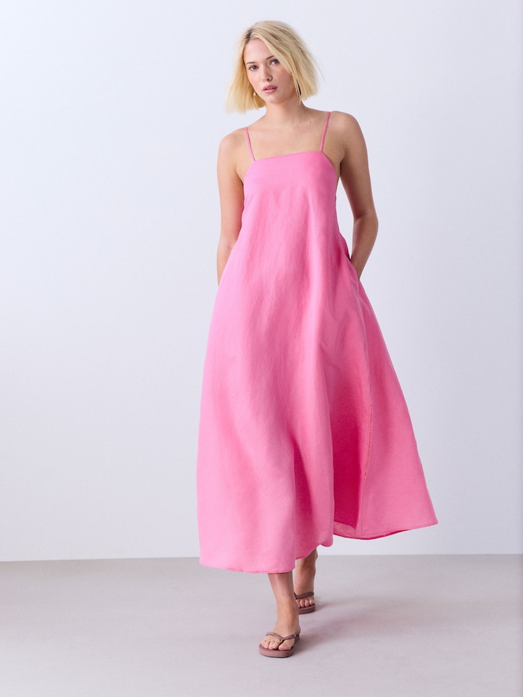 Bright Pink Square Neck Cami Maxi Dress - Image 1 of 7