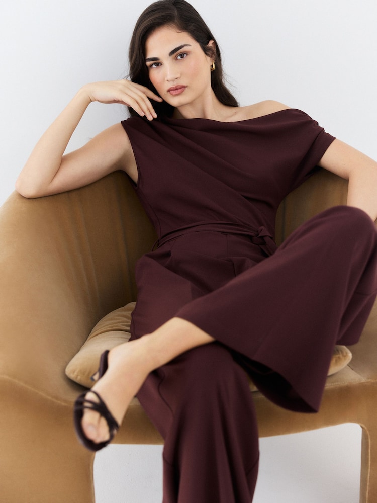 Chocolate Brown Ruched Occasion Jumpsuit - Image 2 of 8