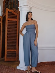 Blau - Bandeau Shirred Body Balloon Leg Jumpsuit - Bild 2 von 8