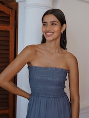 Blau - Bandeau Shirred Body Balloon Leg Jumpsuit - Bild 4 von 8