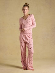 Pointelle Pink Floral Printed Cotton Long Sleeve Pyjama Set - Image 1 of 7