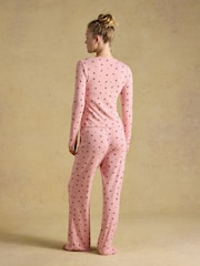 Pointelle Pink Floral Printed Cotton Long Sleeve Pyjama Set - Image 2 of 7
