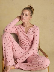 Pointelle Pink Floral Printed Cotton Long Sleeve Pyjama Set - Image 3 of 7
