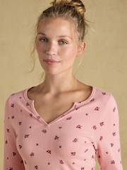 Pointelle Pink Floral Printed Cotton Long Sleeve Pyjama Set - Image 6 of 7