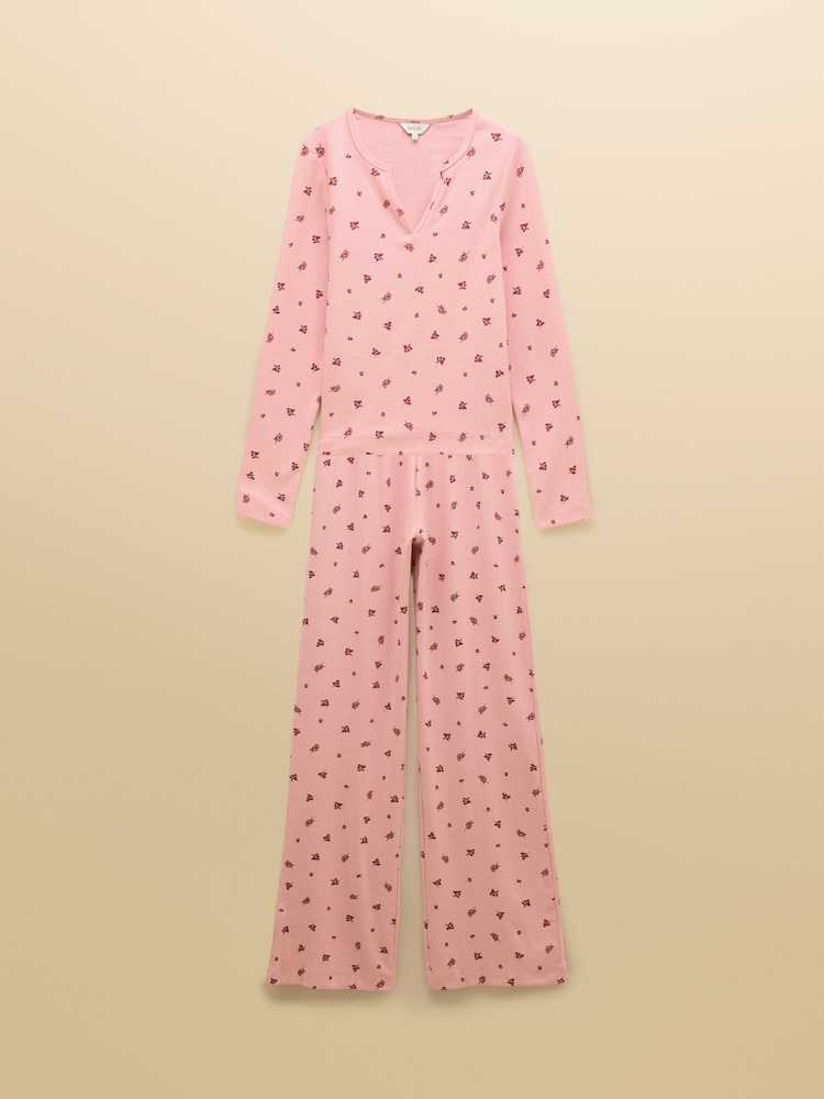 Pointelle Pink Floral Printed Cotton Long Sleeve Pyjama Set - Image 7 of 7 Pointelle Pink Floral Printed Cotton Long Sleeve Pyjama Set - Image 7 of 7