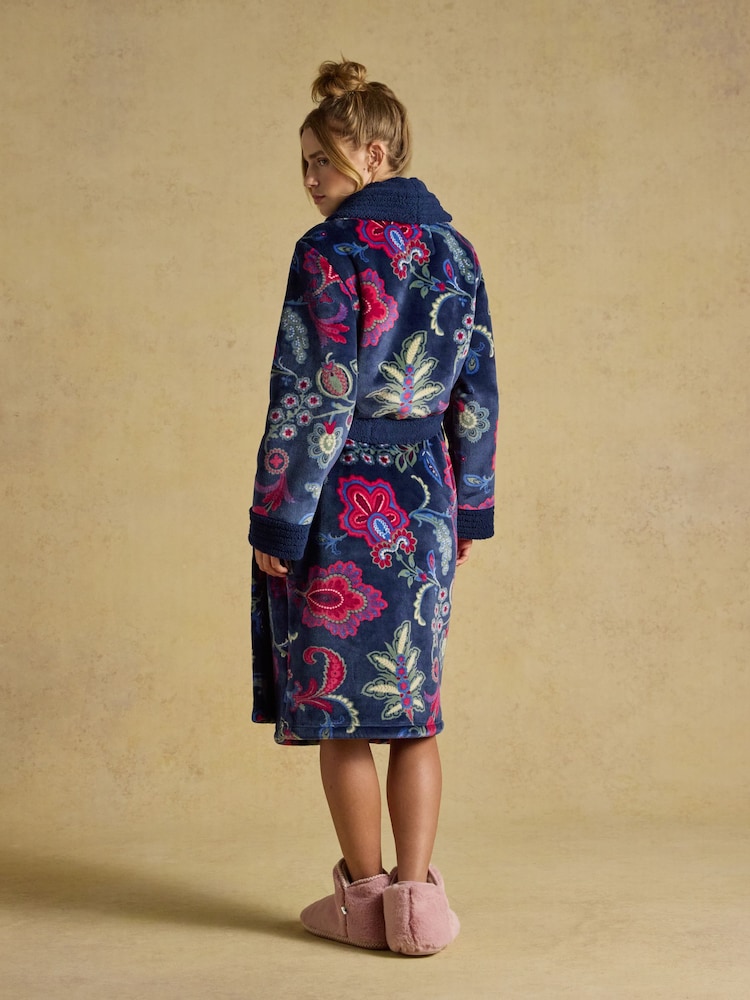 Joules Navy Fleece Dressing Gown - Image 2 of 8 Joules Navy Fleece Dressing Gown - Image 2 of 8