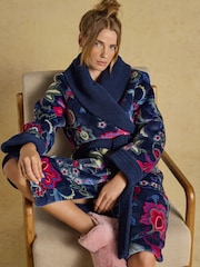 Joules Navy Fleece Dressing Gown - Image 3 of 8