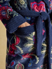 Joules Navy Fleece Dressing Gown - Image 5 of 8
