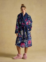 Joules Navy Fleece Dressing Gown - Image 6 of 8