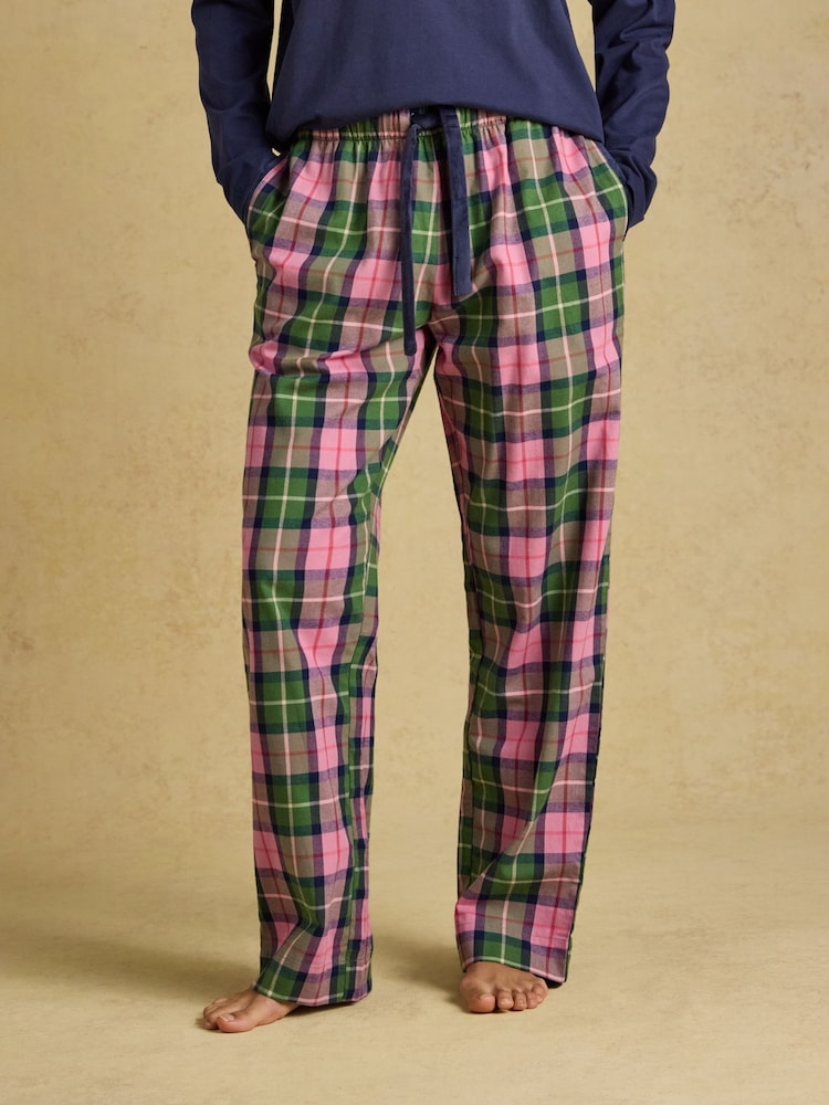 Pink and Green Check - Joules austās, birstētās kokvilnas pidžamas apakšdaļas - Attēls 1 no 8