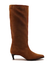 Off The Hook Brown Fern Suede Leather Slouchy Knee-High Kitten Heel Boots - Image 2 of 6
