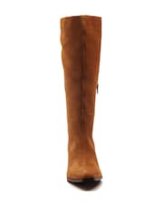 Off The Hook Brown Fern Suede Leather Slouchy Knee-High Kitten Heel Boots - Image 3 of 6
