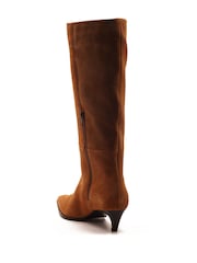 Off The Hook Brown Fern Suede Leather Slouchy Knee-High Kitten Heel Boots - Image 4 of 6