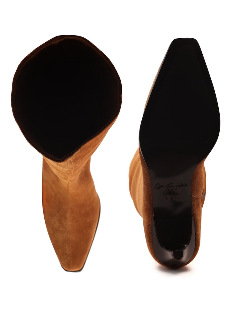 Off The Hook Brown Fern Suede Leather Slouchy Knee-High Kitten Heel Boots - Image 6 of 6