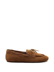 Off The Hook Tan Lea Suede Leather Round Toe Boat Shoes - Image 1 of 6