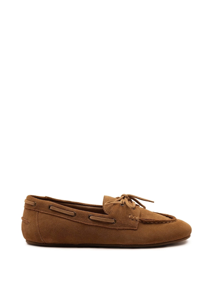Off The Hook Tan Lea Suede Leather Round Toe Boat Shoes - Image 1 of 6