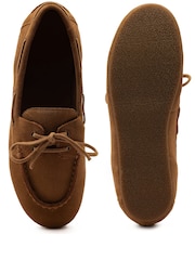 Off The Hook Tan Lea Suede Leather Round Toe Boat Shoes - Image 6 of 6