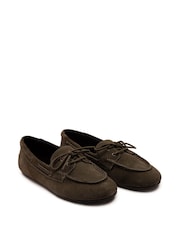 Off The Hook Brown Lea Suede Leather Round Toe Boat Shoes - Image 1 of 6