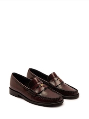 Off The Hook Brown Penelope Leather Penny Ruched Loafers - Image 1 of 6