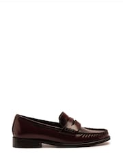 Off The Hook Brown Penelope Leather Penny Ruched Loafers - Image 2 of 6