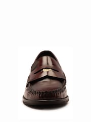 Off The Hook Brown Penelope Leather Penny Ruched Loafers - Image 4 of 6