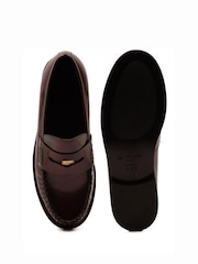 Off The Hook Brown Penelope Leather Penny Ruched Loafers - Image 6 of 6