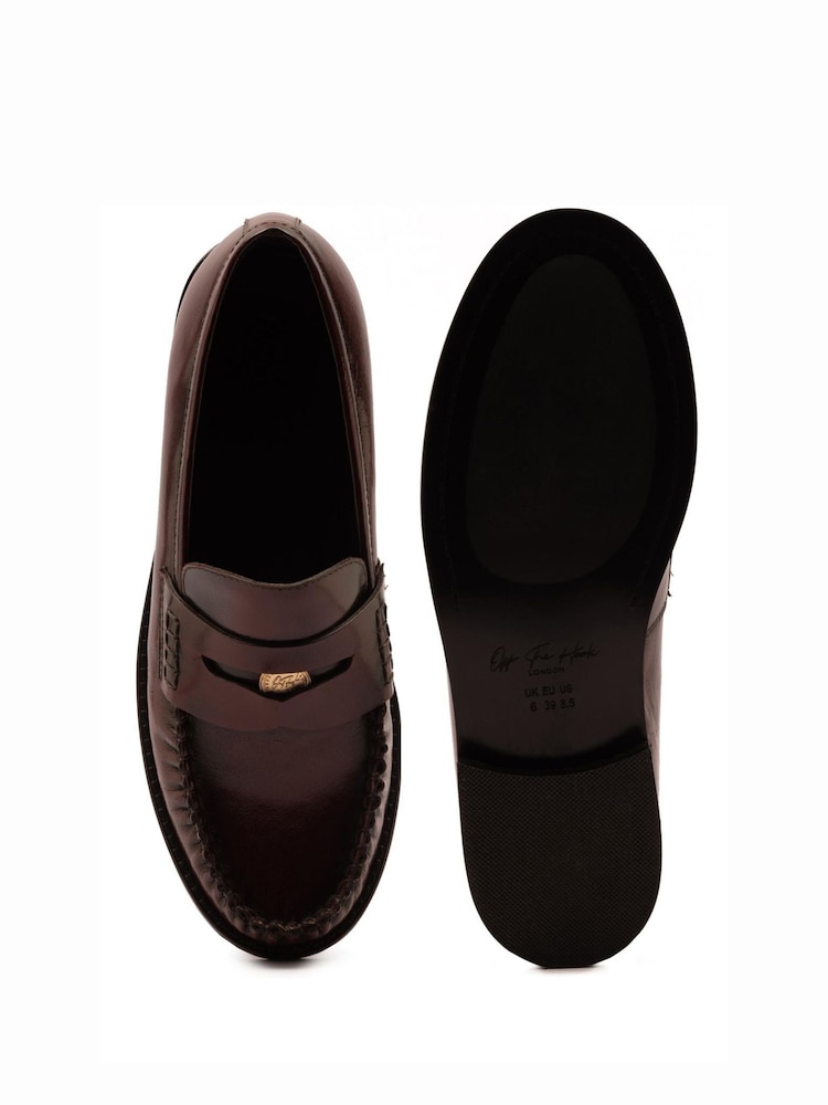Off The Hook Brown Penelope Leather Penny Ruched Loafers - Image 6 of 6