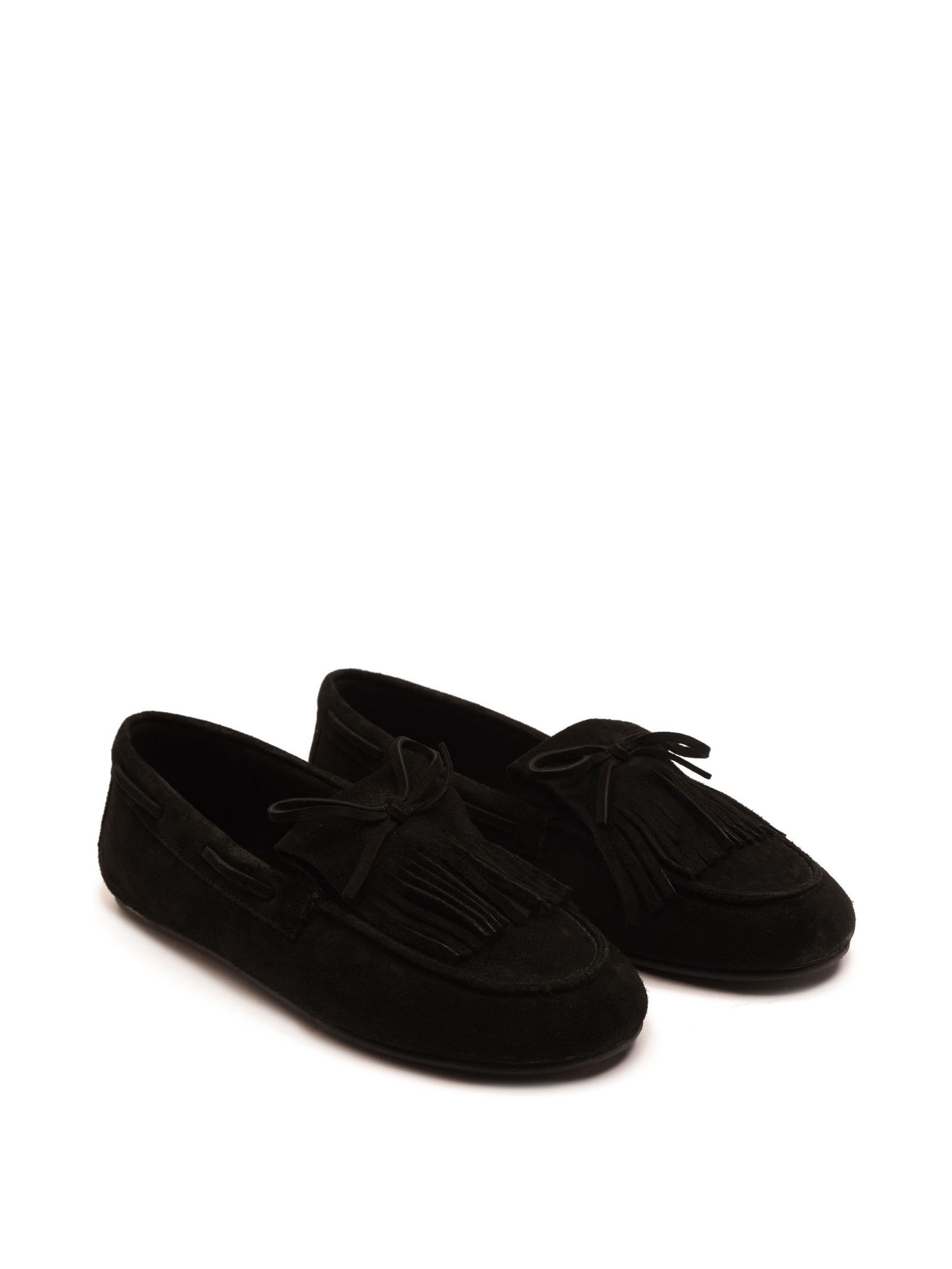 Buy Off The Hook Black Suede Kennet Fringe Moccasin Loafers from