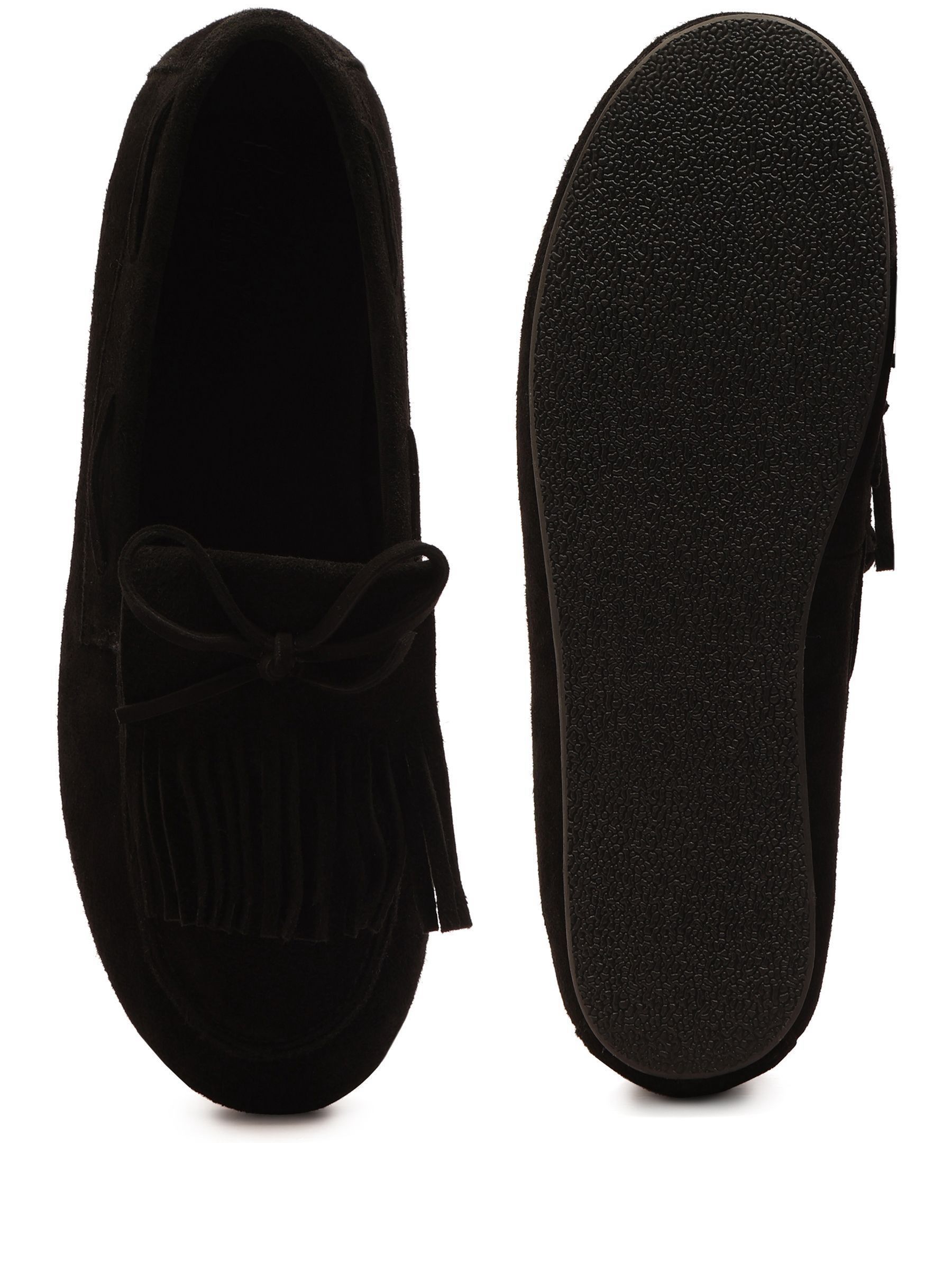 Buy Off The Hook Black Suede Kennet Fringe Moccasin Loafers from