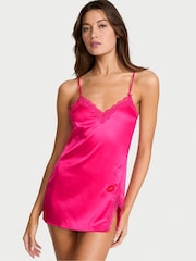 Victoria's Secret Enchanted Pink Tease Satin Lace Trim Mini Slip Dress - Image 1 of 3