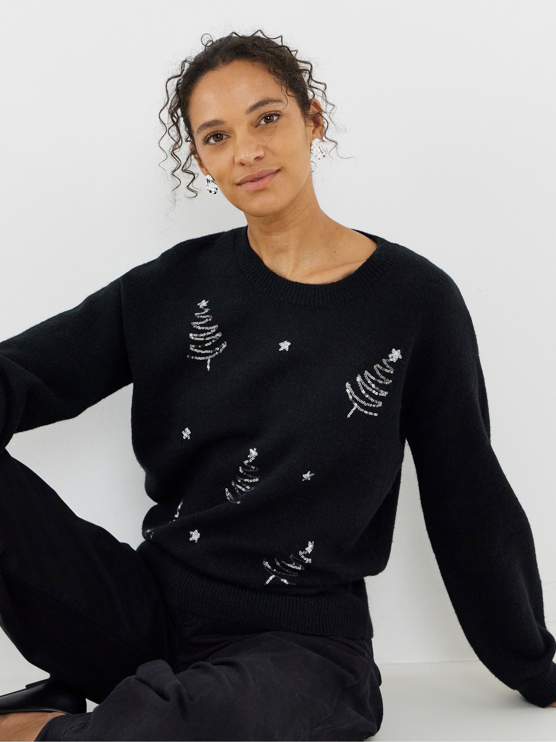 Buy JD Williams Black Sequin Tree Novelty Knitted Jumper from the