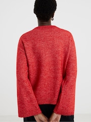 JD Williams Red Crew Neck Wide Sleeve Knitted Cardigan - Image 2 of 4