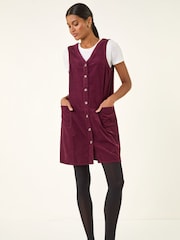 Roman Red Cotton V-Neck Button Pocket Dress - Image 1 of 5