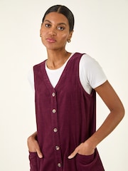 Roman Red Cotton V-Neck Button Pocket Dress - Image 3 of 5