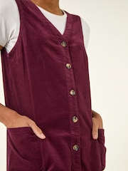 Roman Red Cotton V-Neck Button Pocket Dress - Image 5 of 5