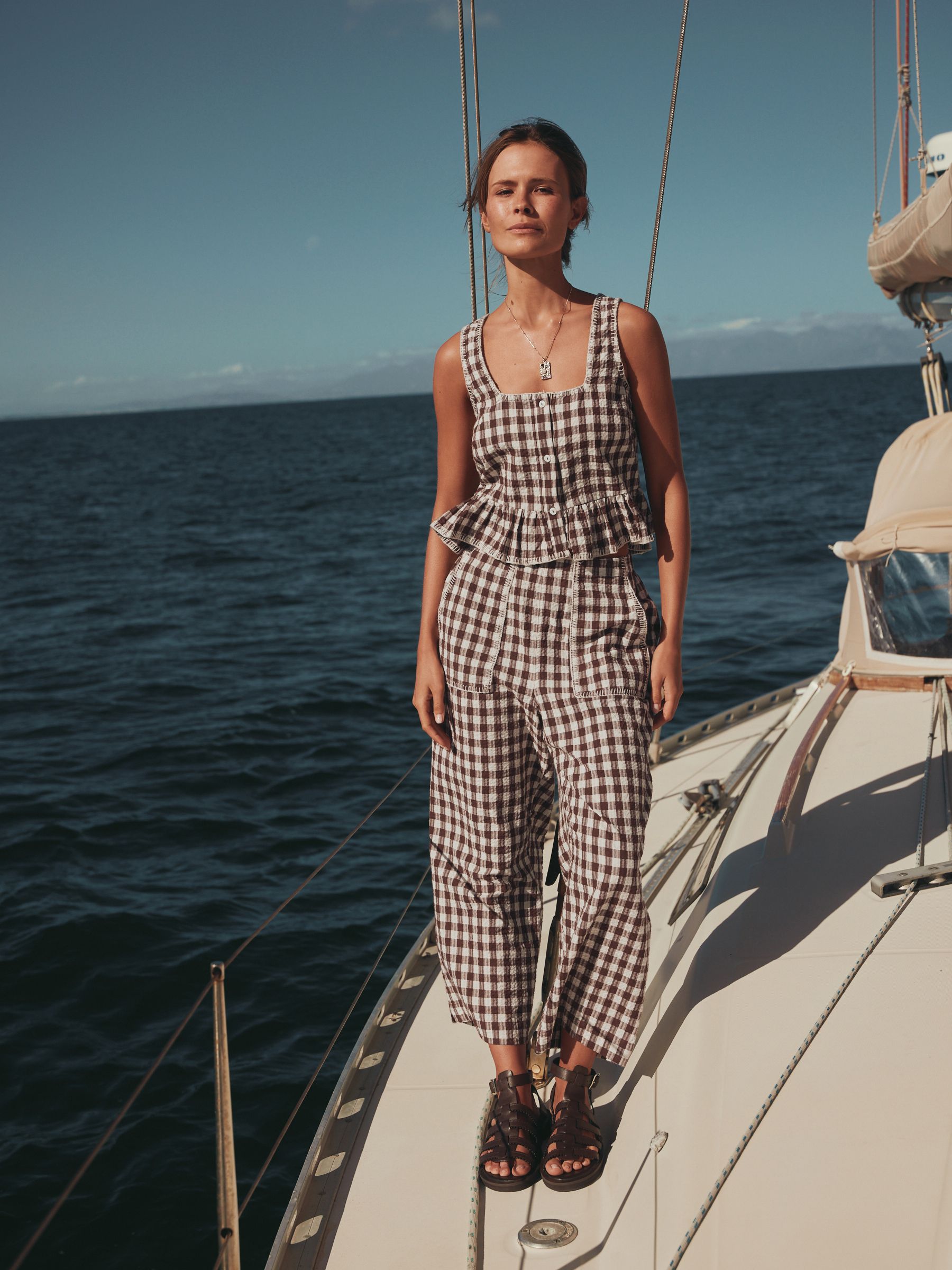 Buy Chocolate Brown Gingham Peplum Square Neck Top from Next USA