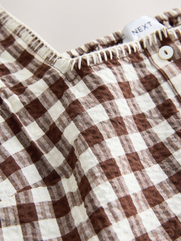 Chocolate Brown Gingham Lobster Print Peplum Square Neck Top - Image 3 of 3 Chocolate Brown Gingham Lobster Print Peplum Square Neck Top - Image 3 of 3