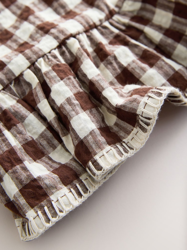 Chocolate Brown Gingham Peplum Square Neck Top - Image 8 of 8 Chocolate Brown Gingham Peplum Square Neck Top - Image 8 of 8