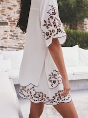 White/Chocolate Brown Broderie Short Sleeve Shirt - Image 5 of 6