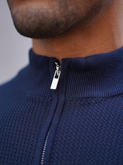 CAPO Blue Twist Cotton 1/4 Zip Jumper - Image 3 of 5